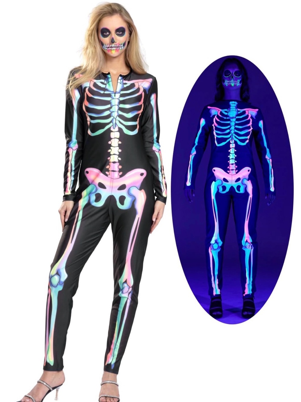 Seasons Skeleton Costume Double-Sided Colourful Pattern Black Light Reactive L